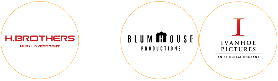 쇼박스와 파트너십을 체결한 h.brothers로고, blum house production로고, ivanhoe pictures로고